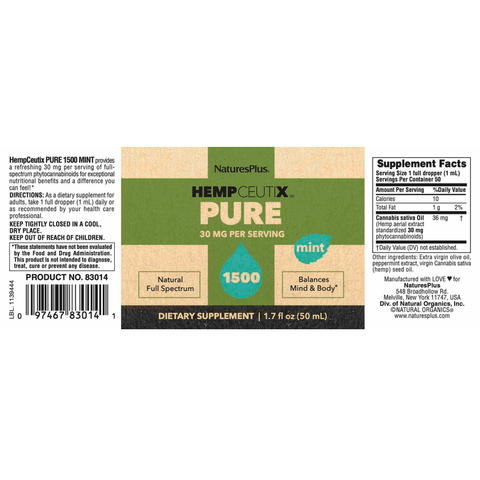 HempCeutix Pure 1500 CBD Oil Tincture - Mint Flavor (6 Pack) - Hempceutix